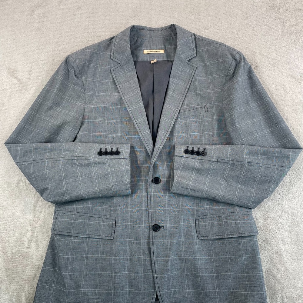 John Varvatos USA Sports Coat Blazer Men 44R Grey‎ Glen Check 2 Button Front
